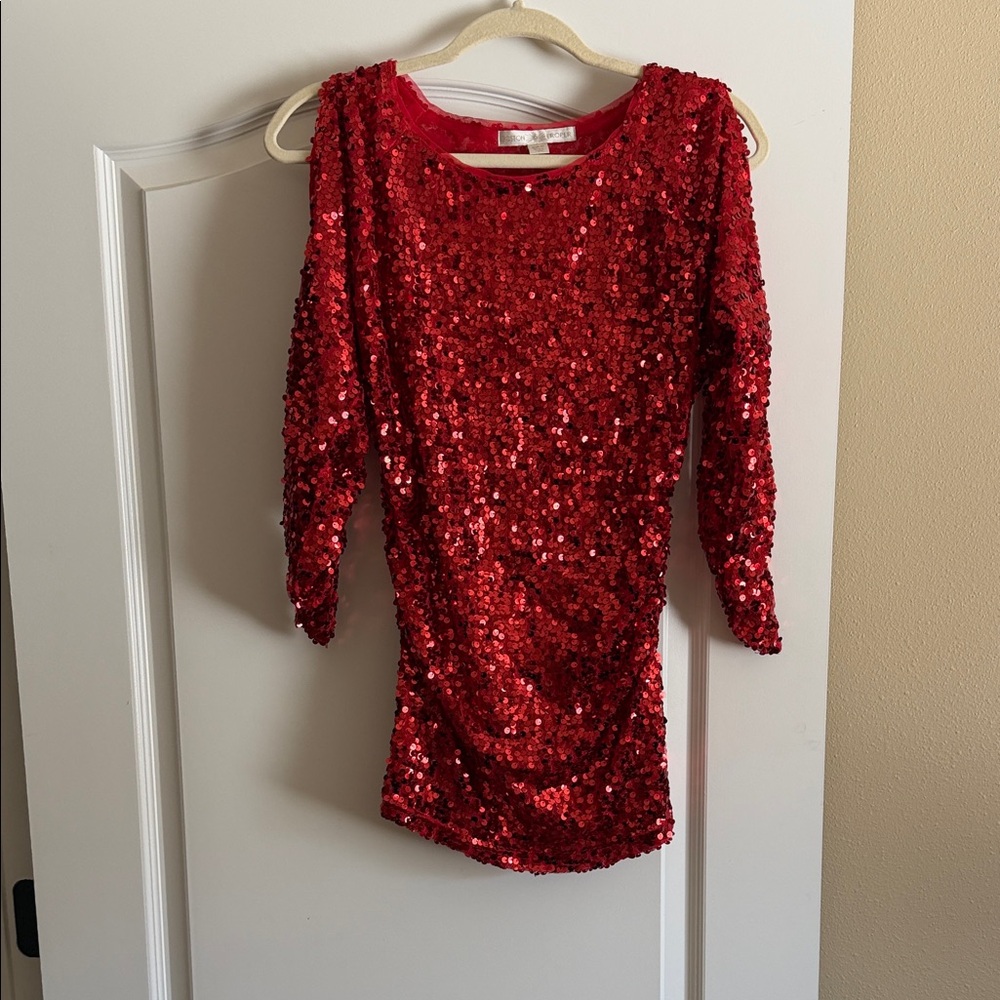 Boston Proper Sparkling Red Sequin Top